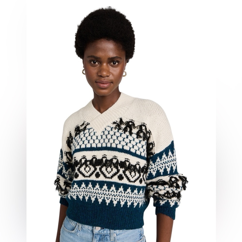 AMO NWT Alpaca Fringe Fair Isle Sweater in Sz L